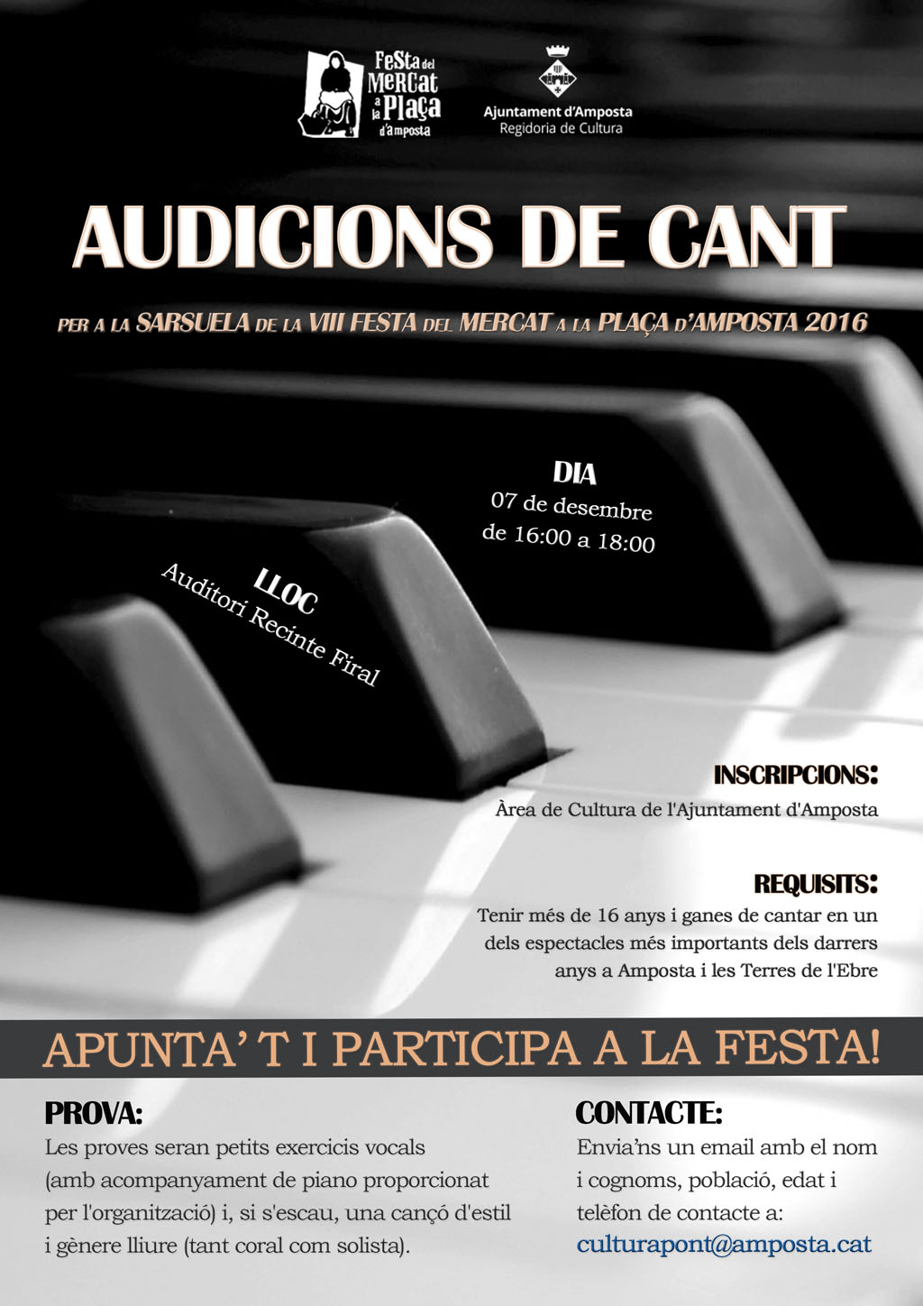 audicions de cant sarsuela poster festa del mercat amposta 2015